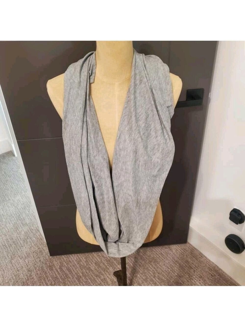 Cozy Gray Knit Infinity Scarf Soft Winter Circle Wrap